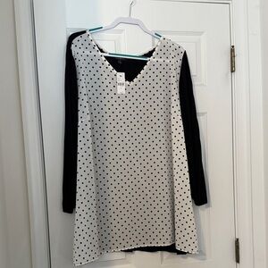 Lane Bryant Black and White Polka Dot V-Neck Blouse